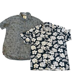 Lot‎ 2 Mens Shirts L Hawaiian Floral Denim & Flower + CactusMan Chambray Novelty